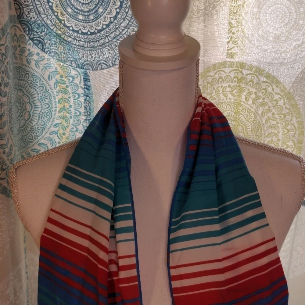 JONATHAN LOGAN Vintage Stripe SCARF Coastal Grandma Color Block Hair Tie